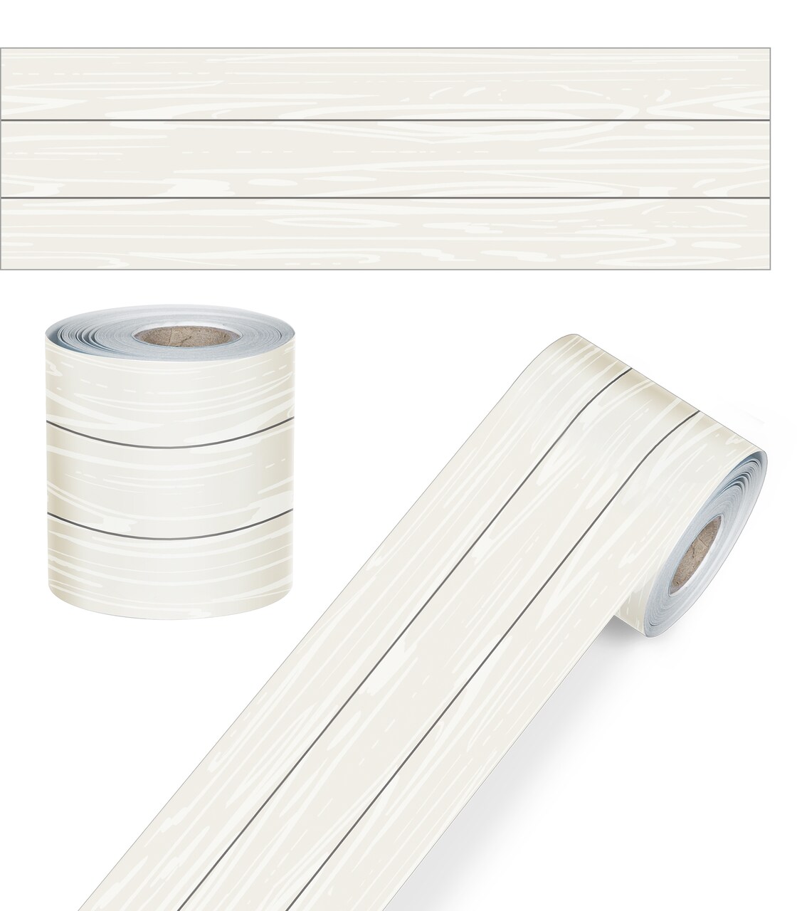 Carson Dellosa Farmhouse 65Ft of White Wood Grain Bulletin Board Borders, 1 Roll of Rustic Trim for Rolling Whiteboard, Cork and Posterboard, Party, Office Decorations, and Classroom Decor